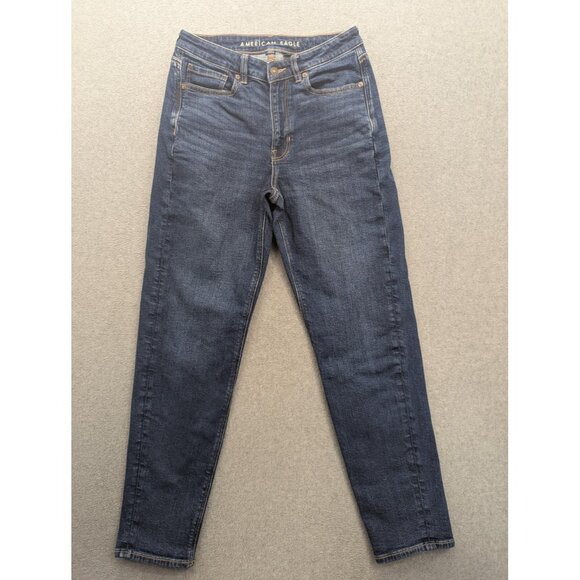 American Eagle Jeans Womens 6 Long Dark Wash Mom Jean High Rise Stretch Tapered - Picture 1 of 16